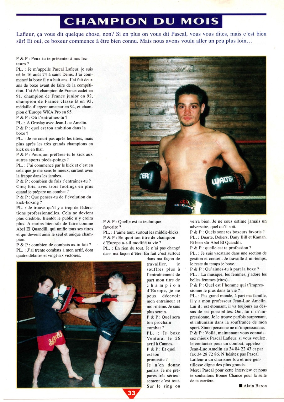 Article Champion du mois. Interview Pascal Lafleur