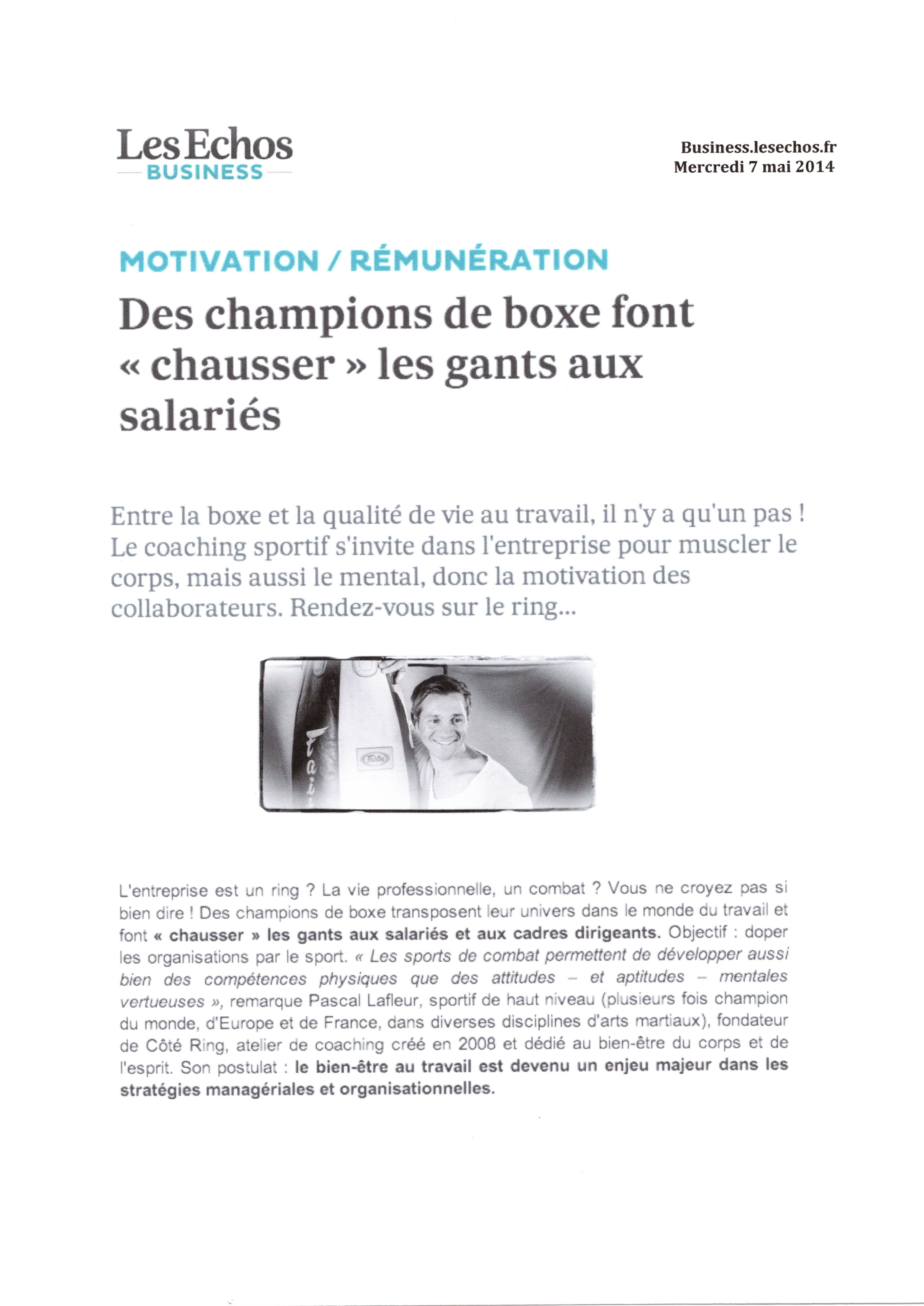 Article Cadre et Dirigeant Magazine. Pascal Lafleur coaching et boxe